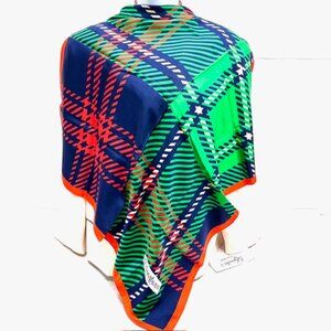 Authentic Scarf YVES SAINT LAURENT 100%  Silk 30" blue green yellow stripe  (29)